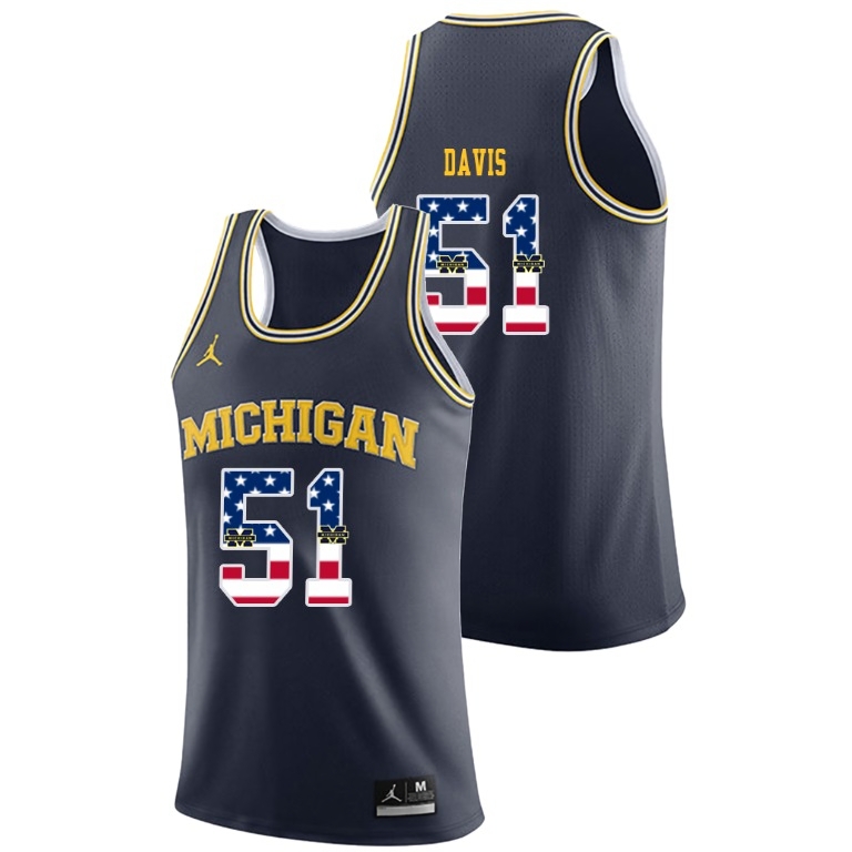 Michigan Wolverines Men's NCAA Austin Davis #51 Navy Jordan Brand USA Flag College Basketball Jersey NWO5349CI